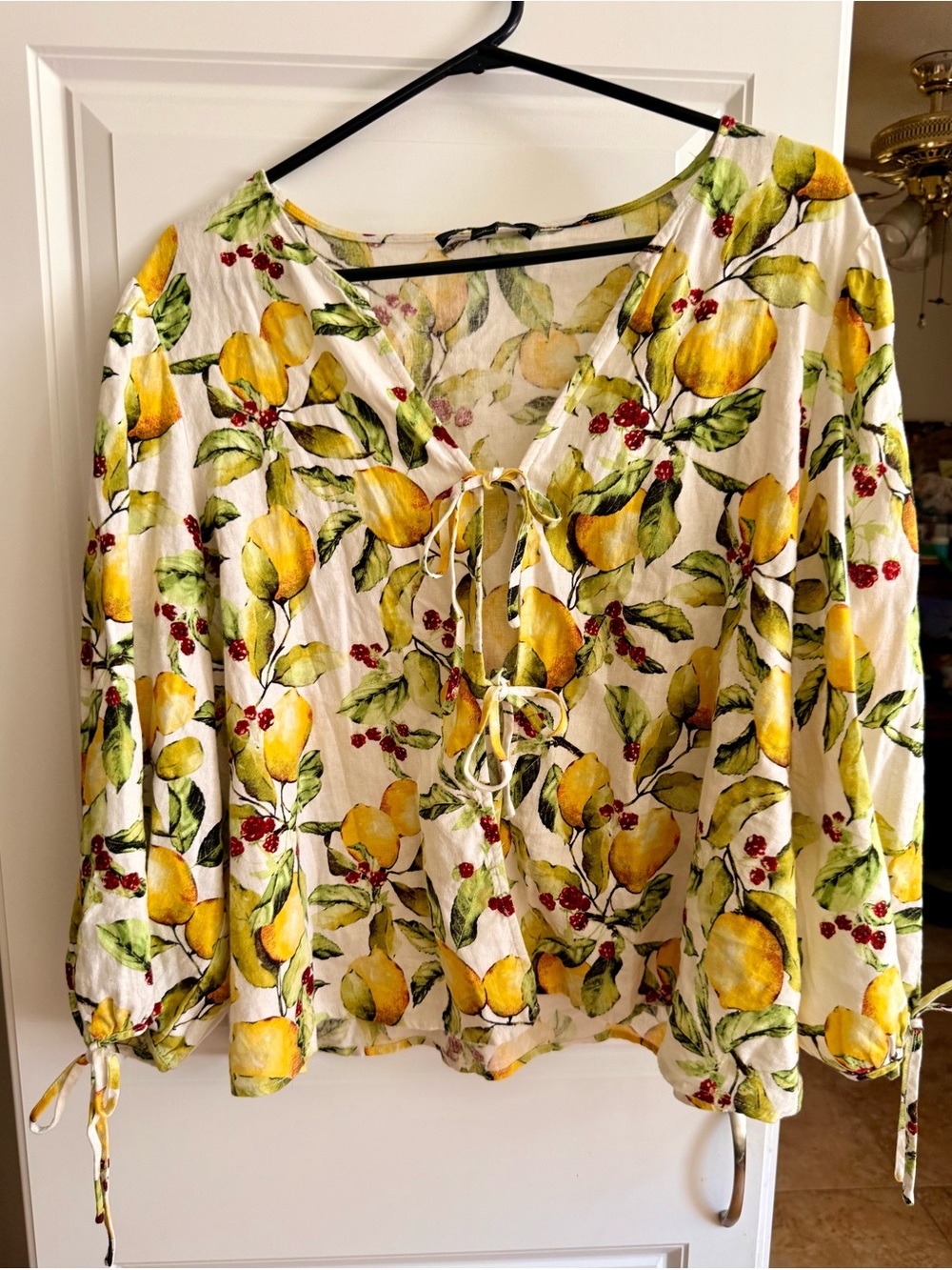 Marc New York Yellow Lemon-Print Tie Front Blouse Bows Tie Front Italy